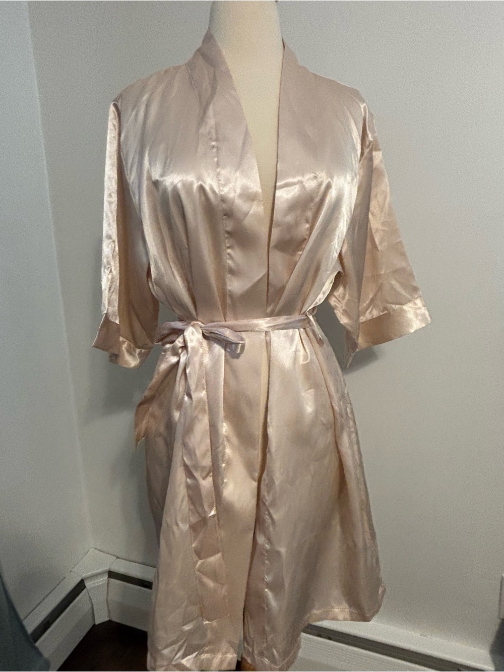 Satin Kimono Robe - Champagne Pink